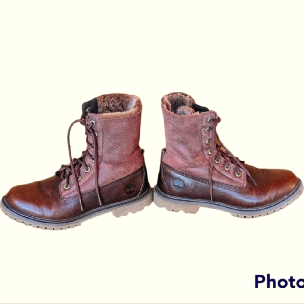 VGUC Brown TIMBERLAND Jayne Fold Down Roll Top Chunky Lug Sole Combat Bo… - Picture 4 of 11